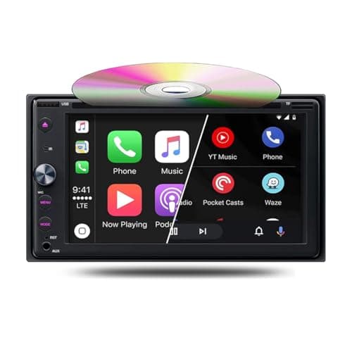 Image of BOOMBOOST 6.2 Inch 2 Din Bluetooth Car Stereo with CD/DVD Player, Wireless CarPlay & Android Auto Touch Screen Car Radio Support FM/AM Mirror Link USB/TF/AUX Input