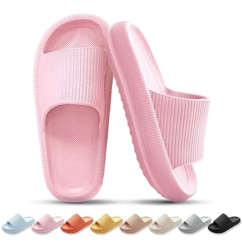 Image of BAGHUY Sliders Women Mens Cloud Sliders Slippers Non-Slip Soft Flip Flops Comfortable Shower Cloud Slippers for Bathroom Pool Beach Indoor & Outdoor，Pink,5-5.5 UK