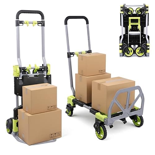Image of Crystals Folding Sack Truck & Platform Trolley 2-in-1 – Heavy Duty Aluminium Hand Truck Dolly with 120kg Load Capacity – Convertible Folding Sack Barrow for Warehouse, Office, Garden & Home Use