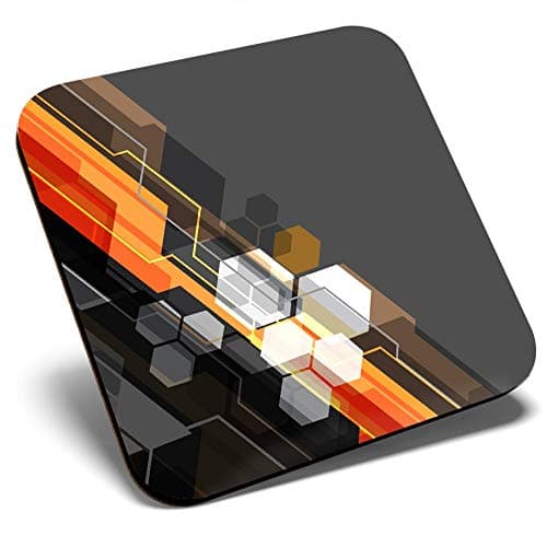 Image of Great Single Coaster Square - Retro Black Orange Print |Glossy Quality Coasters | Tabletop Protection for Any Table Type #12884
