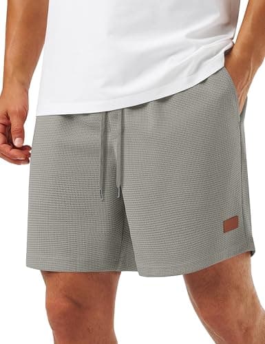 Image of TACVASEN Mens Casual Shorts Lightweight Waffle Running Gym Sweat Shorts Summer Breathable Beach Short with Pockets Drawstring, LightGrey, M
