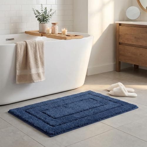 Image of GRANNY SAYS Bathroom Mat 50 x 80 cm, Navy Blue Bath Mat, Super Absorbent Bath Rug, Microfiber Fluffy Bathroom Rugs, Machine Washable Bathmat Non-Slip, Decorative Bathroom Mats and Rugs for Tub Floor