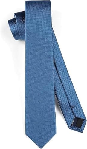 Image of HISDERN Navy Blue Tie for Men Skinny Ties Silk Necktie Solid Slim Formal Neckties for Wedding Party Business 6cm