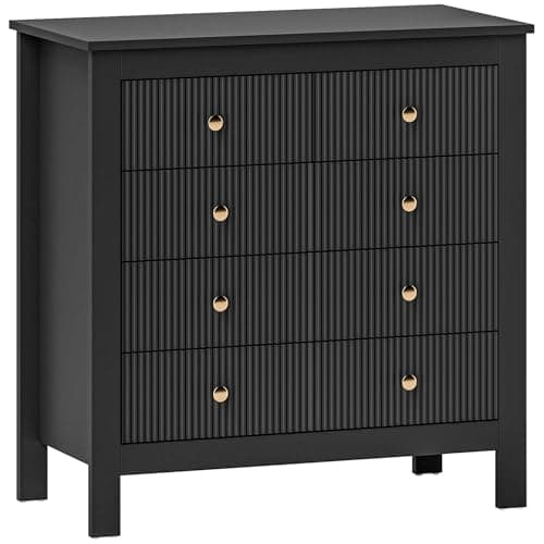 Image of HOMCOM Bedroom Chest of Drawers, Fluted 5 Drawer Dresser with Gold Tone Handles for Foyer, Corridor, Living Room, Lounge, 79 x 39.5 x 81cm