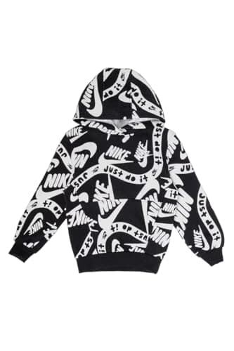 Image of NIKE FD3168-010 K CLUB FLC HBR PO HOODIE AOP Sweatshirt Unisex BLACK/BLACK/WHITE Size XS