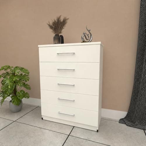 Image of Assembled 5 Drawer Chest, White