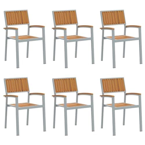 Image of KNERPWD Solid Acacia Wood Garden Stacking Chair 6 Pcs Brown 56 x 57 x 87 cm for Outdoor Patio