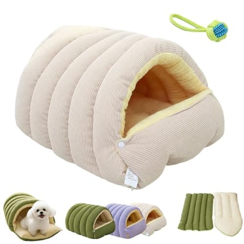 Image of CutyPet Winter Cave, Warmth Cozy Comfort Plush Pet Cave, Soft Fluffy Warm Cozy Monster Cat Bed with Removable Cushion, Washable Non-Slip Pet Sleeping Bag for Indoor Cats Small Dogs (Beige, M)