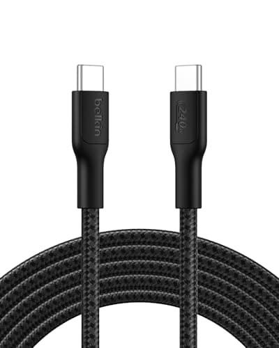Image of Belkin Eco Braided USB-C to USB-C Cable (3M, 240W) - Soft, Flexible Fast-Charging Cable, Type C Charger Cord for iPhone 16, Galaxy S25, Pixel 9, MacBook, iPad Pro, & More - Black (USB 2.0)