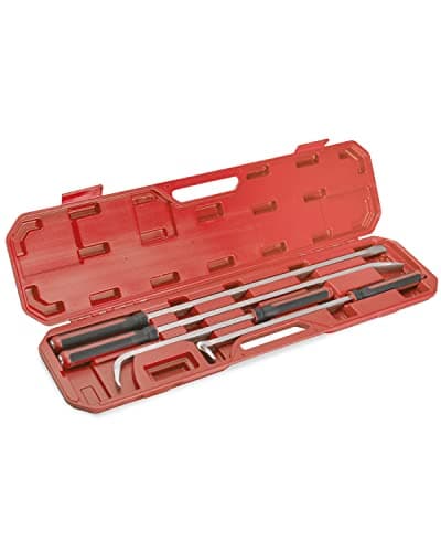 Image of ROTATION 4-Piece Heavy-Duty Pry Bar Set, Forged Chrome Vanadium Steel, Metal Strike Caps, Soft Grip Non-Slip Handles, 30°/75°/90° Angled & Straight Tips, 24” 36” Wrecking Bars with Storage Case, Red