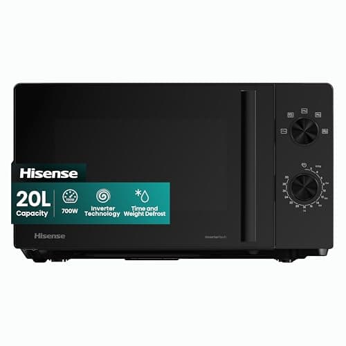 Image of Hisense 700 Watts 20 Litre Inverter Microwave Oven H20MOBP1HIUK Black, Automatic Defrost, 5 power levels, Easy Clean, H24.1 x W43.4 x D32.9 cm Freestanding