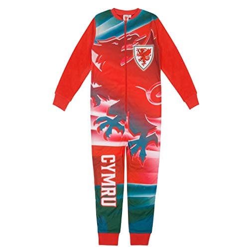 Image of Wales Cymru FAW Official Gift Boys Kids Fleece Sublimation All-In-One 11-12 Yrs Red