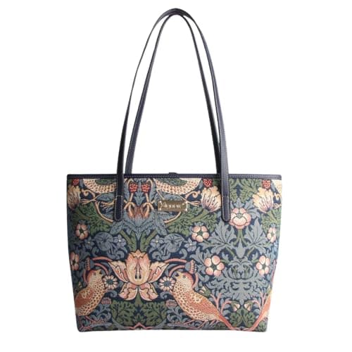 Image of Signare William Morris Strawberry Thief Tapestry Tote Shoulder Bag – Classic Arts & Crafts Bird & Floral Design – Stylish & Durable (Strawberry Thief Blue, COLL-STBL)