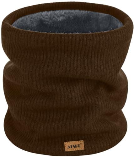 Image of ATNKE Winter Warm Neck Gaiters Thicken Windproof Scarves Dust Face Mask Ski Circle Double Layer Fleece Lined Knit Scarf Gifts for Men and Women/Coffee