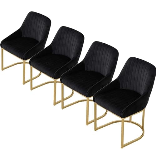 Image of Warmiehomy Black Dining Chairs Set of 4 Luxury Upholstered Velvet Kitchen Dining Room Chair with Comfy Backrest and Gold Frame Leg, Comfy Accent Chairs for Home Office Bedroom Living Room