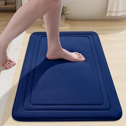 Image of smiry Memory Foam Bath Mat - 40 x 60cm, Non-Slip, Super Absorbent, Comfortable - Machine-Washable Floor Rug, Navy Blue
