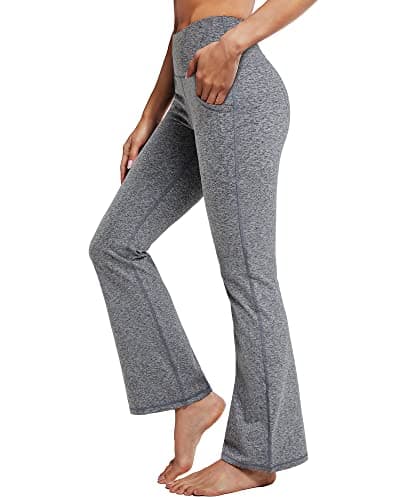 Image of Promover Flared Trousers Women Bootcut Yoga Pants for Women Sports Leggings Stretch High Waist Workout Bootleg Tummy Control Work Trousers(Space Dye Grey (with Pockets),XXL,Regular)