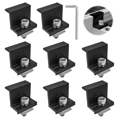 Image of SyiXute 8 Pcs Solar Panel End Clamp 30 mm,Aluminum Solar Panel Z Brackets,Solar Mounting Brackets Kit for Roof/Wall/Boat/Off-Grid/RVs (Black)