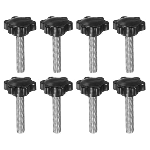 Image of sourcing map 8pcs Star Knobs M10 x 50mm 304 Stainless Steel Threaded Stud 38mm Plastic 6-Star Head Hand Tightening Thumb Screw Clamping Jig Knob Handle, Black