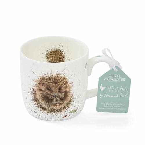 Image of Royal Worcester x Wrendale Designs 'Awakening Hedgehog' Coffee Mug - Fine Bone China White Mug with Handle, Featuring a Charming Hedgehog Illustration, Microwave & Dishwasher Safe, 310ml