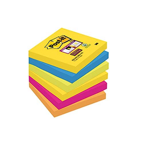 Image of Post-it Super Sticky Notes 76x76mm 90 Sheets Carnival Colours (Pack 6) 7100147841
