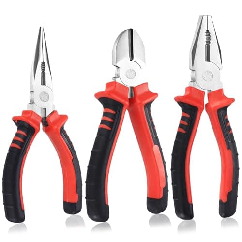 Image of Aoyfuwell 3 Pcs Pliers Set, Pliers Tools Plier Set, Grip Hand Tools Kit, Long Nose & Diagonal Cutting & Side Cutters Set, Combination Wire Cutters Electrical Plier for DIY Repair