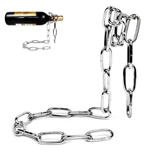 Image of Rurunklee Novelty Wine Bottle Holder Floating Iron Link Chain Wine Bottle Rack/Holder - Holds Bottles in The Air