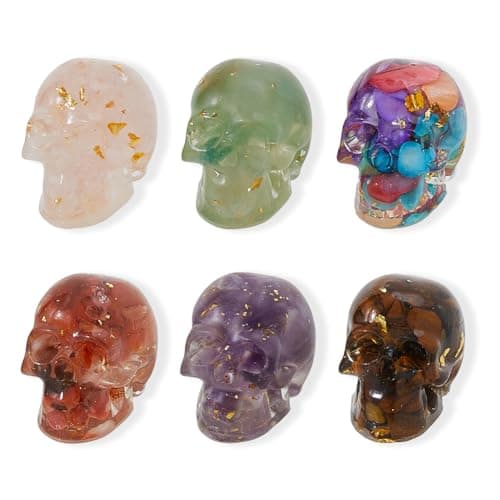Image of DICOSMETIC 6Pcs 6 Styles Mini Skull Heads Decoration Colorful Resin Skull Halloween Skeleton Head Small Skulls Figurines for Halloween Bar Home Table Decoration Ghost House Props