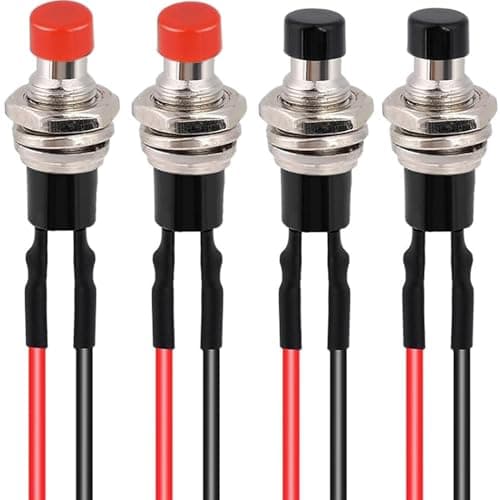 Image of RUNCCI-YUN 4Pcs Self-locking 7mm Mini Push Button Switch SPST Latching Type ON/OFF 2 Pin Round Button 3V-6V-12V-24V-230V/1A Prewired Mini Switch for Model Railway Hobby(red black)