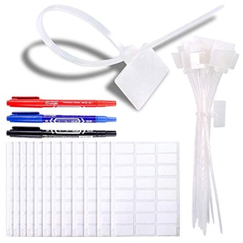 Image of Glarks 200-Pieces 6 Inch Nylon Cable Marker Ties Self-Locking Cord Tags Write on Ethernet Label Wire Straps with 3 Marker Pens and 288Pcs White Self-Adhesive Cable Labels for Home and Office Use