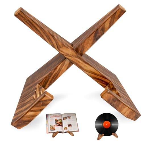 Image of Tacitmeet Cookbook Stand for Kitchen Counter, Wooden Recipe Book Stand, Hands-Free Cook Book Stand for Cooking, Baking & Reading, Rustic Farmhouse Style Display Stand