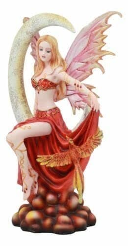 Image of Ebros Gift Large Celestial Crescent Ember Moon Fire Elemental Phoenix Pyre Fairy FAE Figurine 10.25" Tall by Nene Thomas Decorative Mythical Fantasy Sculpture Collectible