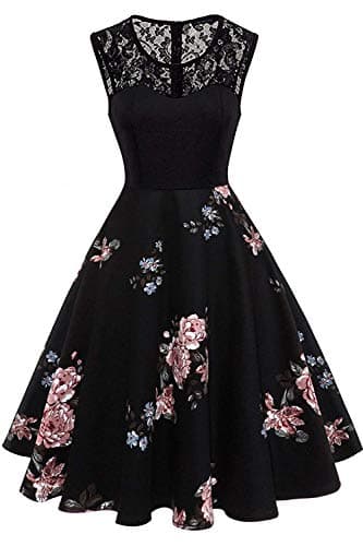 Image of AXOE Womens 1950s Floral Printed Swing Party Dress Sleeveless F4, UK Size 18-20, 3XL