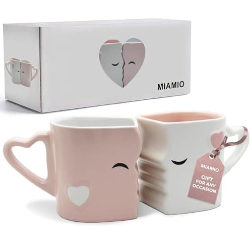 Image of MIAMIO - Coffee Mugs/Kissing Mugs Gift Set for Couples/Weddings/Birthday/Anniversary, Ceramic 300ml (Pink)
