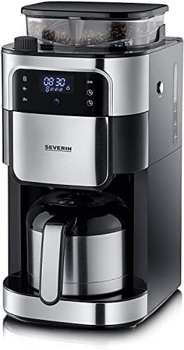 Image of SEVERIN KA 4814 Filter Coffee Machine with Stainless Steel Grinder and Thermal Jug, Finest Grinding and Individually Selectable Grinding Degree, 1000 W, for up to 8 Cups/Approx. 1 Litre, Black