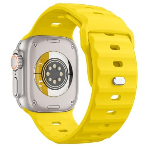 Image of MoKo Ocean Band Compatible with Apple Watch Ultra 3/2/1 49mm,S11/S10 46mm,9/8/7 45mm,SE3/SE2/SE/6/5/4 44mm,3/2/1 42mm,Silicone Replacement Strap Wrist Band for Men Women, Yellow
