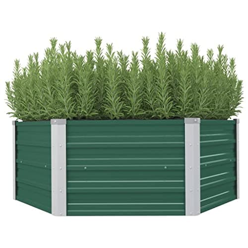 Image of vidaXL Raised Garden Bed with a Green Finish with Safety Edge Fold Backyard Planter Gardening Flower Herb Box Galvanised Steel Green