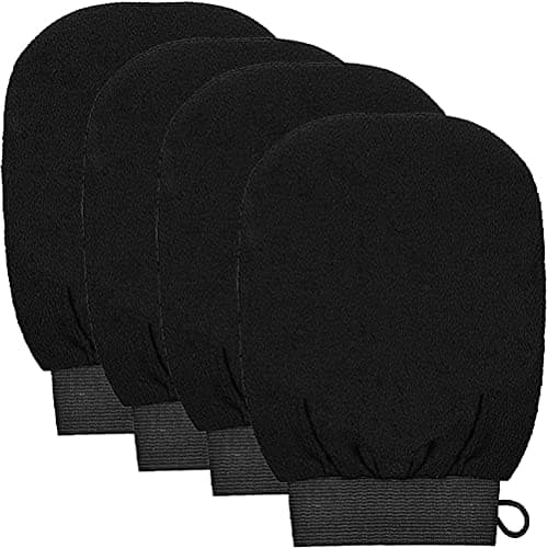 Image of 4 PCS Exfoliating Gloves, Exfoliation Scrubbing Mitt Black Deep Body Exfoliating Glove Dead Skin Remover Shower Body Scrub Gloves for Women and Men, Ingrown