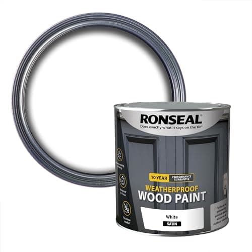 Image of Ronseal 10 Year Weatherproof 2-in-1 Wood Paint White Satin 2.5 Litre