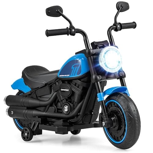 Image of COSTWAY 6V Kids Electric Motorbike, Ride on Motorcycle with Headlight, Training Wheels, High/Low Speed, Battery Powered Vehicle Toy for 18+ Months (Blue)