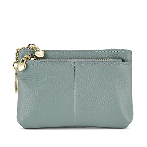 Image of Women Genuine Leather Zip Mini Coin Purse with Key Ring Triple Zipper Card Holder Wallet (Blue)