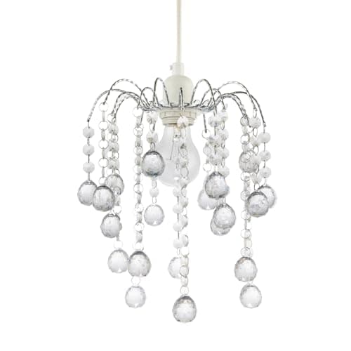 Image of Chic Waterfall Pendant Light Shade with Clear Acrylic Spherical Balls and Hexagonal Beads | 26cm x 22cm | Chrome Plated Curving Arms by Happy Homewares