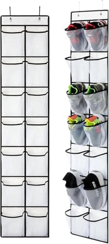 Image of SOPSTUO Hanging Shoe Storage, Over Door Shoe Storage, Door Shoe Rack,12 Breathable Mesh Huge Pockets, Shoe Hanging Storage Bag with 2 Metal Hooks for Various Doors (12)