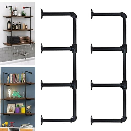 Image of Anmas Power 4 Tier Industrial Pipe Floating Shelf - Wall Mounted Open Metal Storage Rack - Retro Rustic Shelving Unit for Bathroom, Kitchen, Bedroom