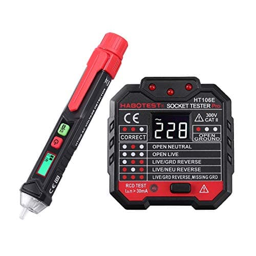 Image of Proster Voltage Tester, Upgraded Socket Tester Non-Contact Voltage Tester Pen and Plug Tester Socket Tester kit with LED Flashlight Pre-Installed Battery with Sound and Light Alarm