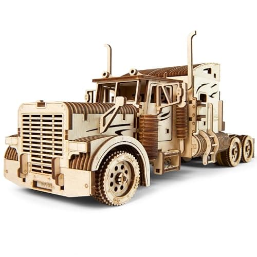 Image of UGEARS Heavy Boy Truck 3D Puzzle - VM-03 Mechanical Wooden Model Kits for Adults to Build - DIY Wood American Truck with Working Engine 3D Wooden Puzzles for Adults Gift for Christmas