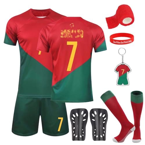 Image of Sidesea Football Kits for Kids, Boys & Girls Football Shirts, Training Accessories, Home Soccer Jerseys, Red & Green, Size 10-11 Years, Regular Fit, Long Sleeve, Round Neck, Football Jersey Style