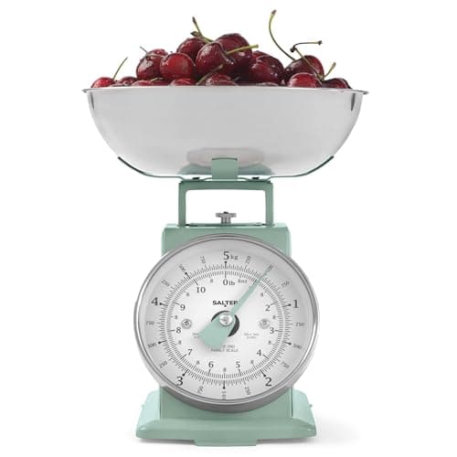 Image of Salter Timeless Mechanical Kitchen Scale – Baking Scale with 5 kg Capacity, 1 Litre Dishwasher Safe Bowl, Analogue Food Scale, Classic Design, Easy Read Large Dial, 22cm Height, Sage