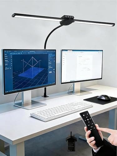 Image of ReinHoo LED Desk Lamp with Clamp, 5 Color+9 Brightness Desk Light, 1200 Lumen 12W Bright Desk Lamps for Home Office, Remote Control+Timer Monitor Light Bar, Study Lamp, Reading, Workbench, Craft ﻿