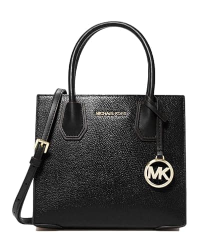 Image of Mercer Medium Leather Messenger Crossbody Handbag (Black Solid)